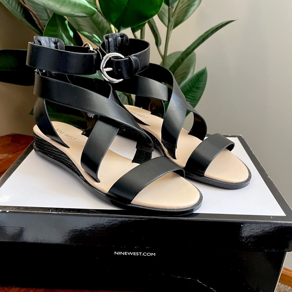 NWT Nine West Women’s Ankle Strap Leather Sandals, Sz: 7M